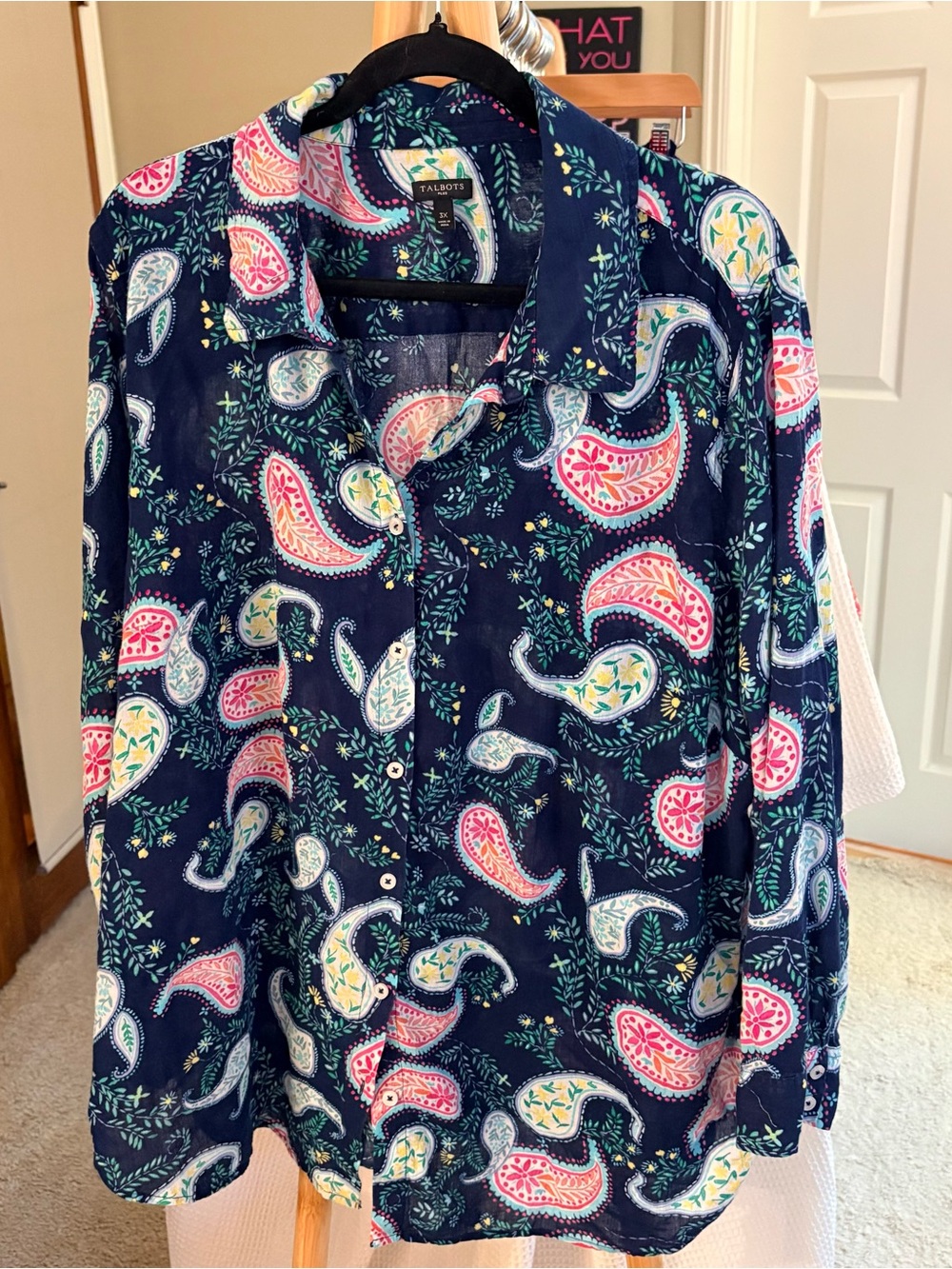 Talbots Navy Paisley Collared Button-Front Blouse 3X
